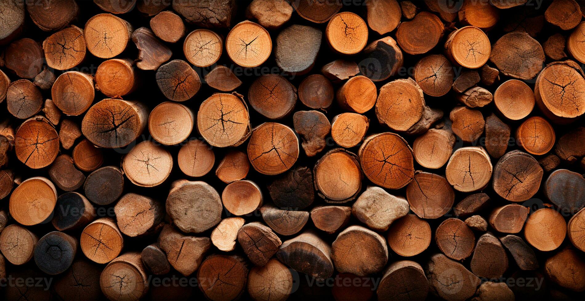 Panoramic background, wood firewood texture - AI generated image photo