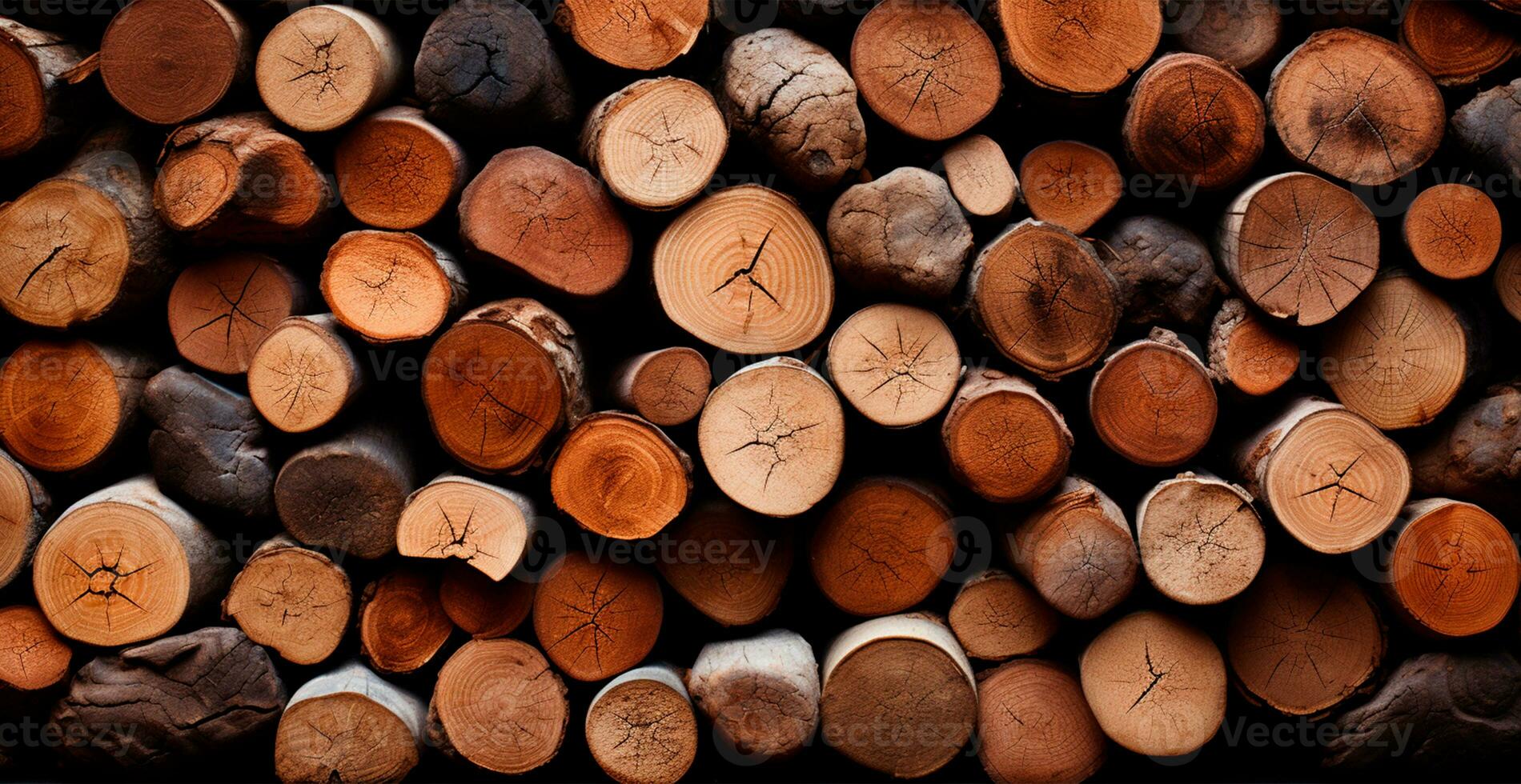 Panoramic background, wood firewood texture - AI generated image photo