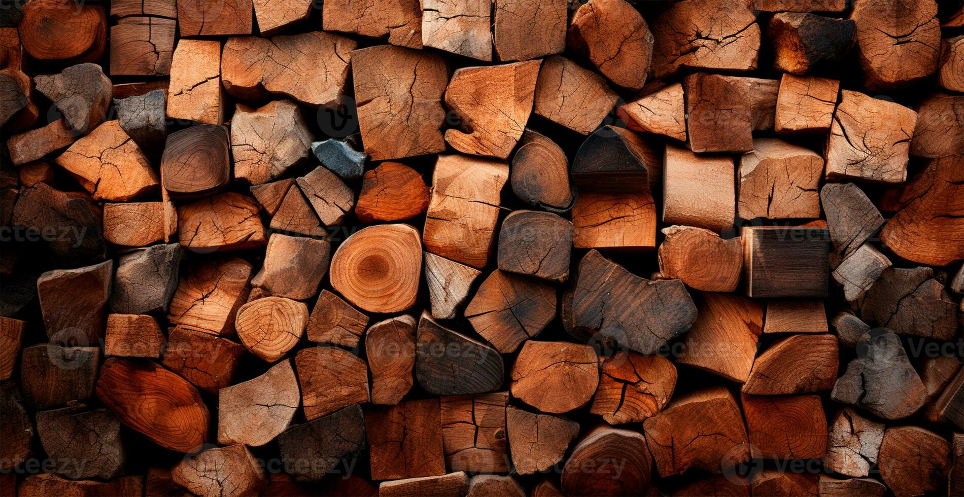 Panoramic background, wood firewood texture - AI generated image photo