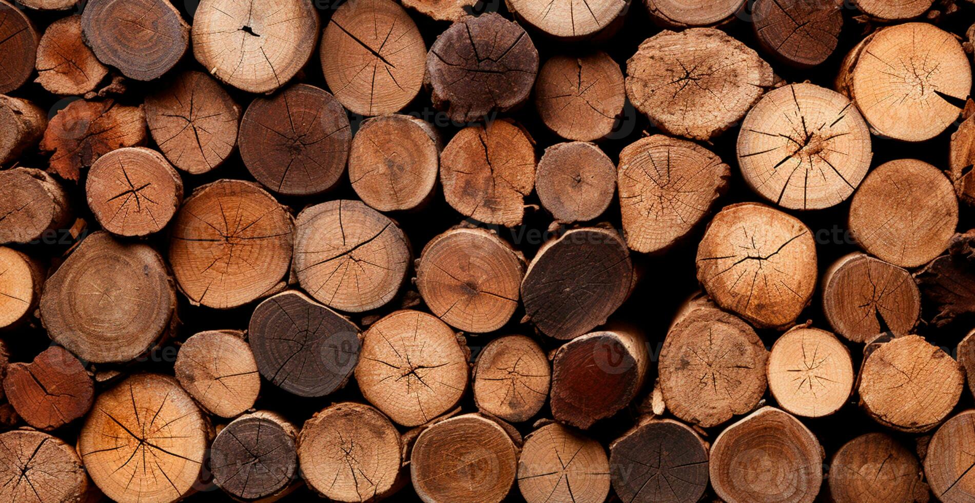 Panoramic background, wood firewood texture - AI generated image photo
