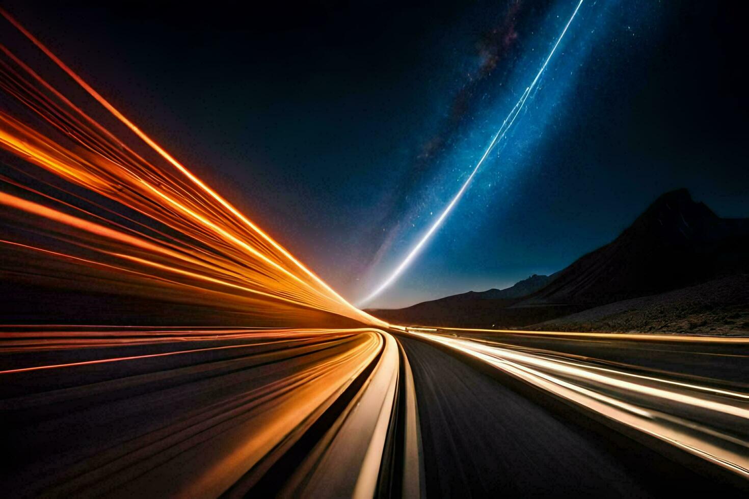 a long exposure photograph of a highway at night. AI-Generated photo