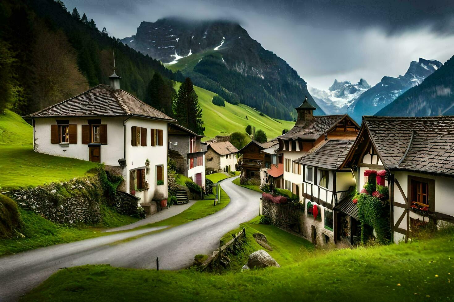 a small village in the mountains. AI-Generated photo