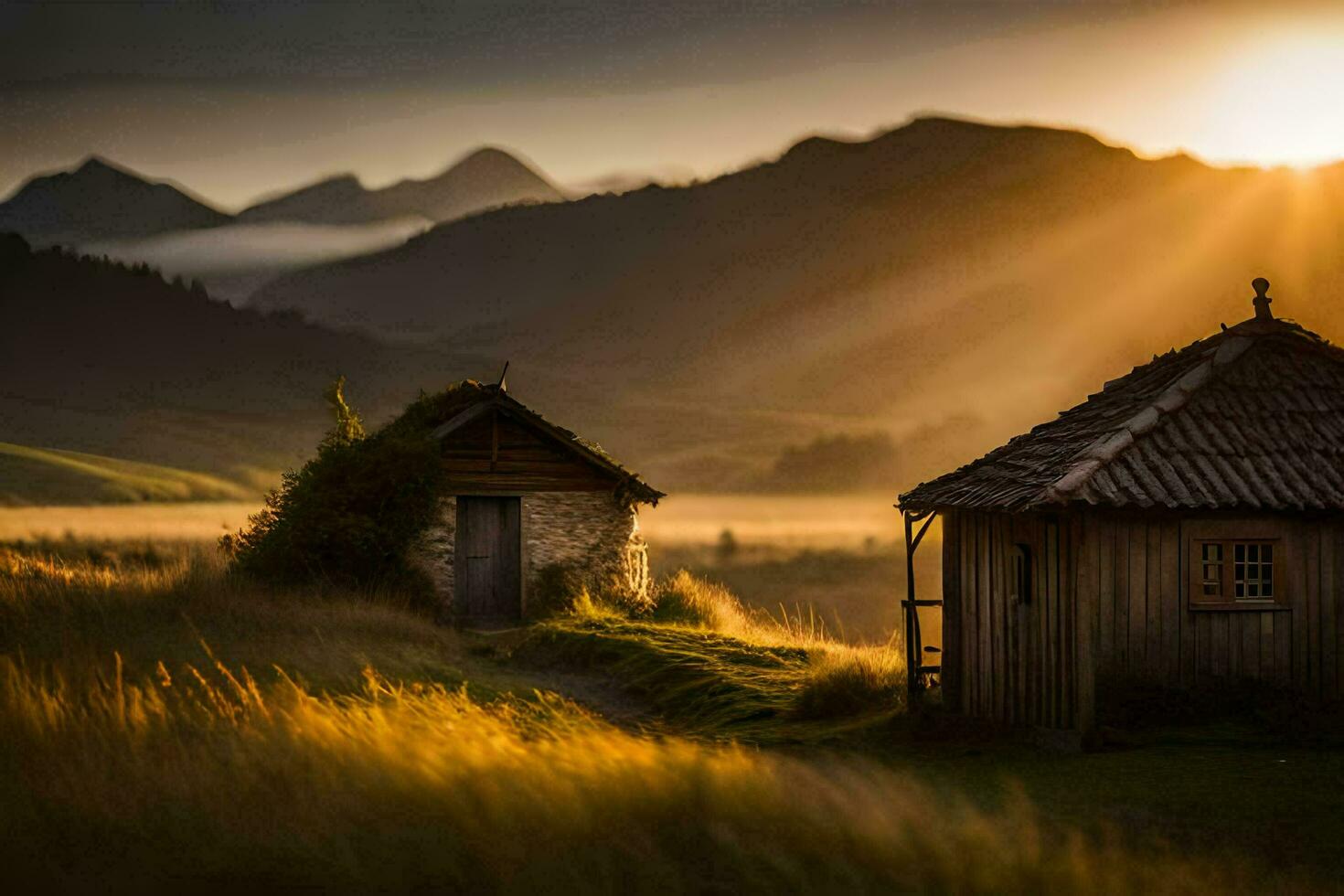 the sun rises over the mountains in the background. AI-Generated photo