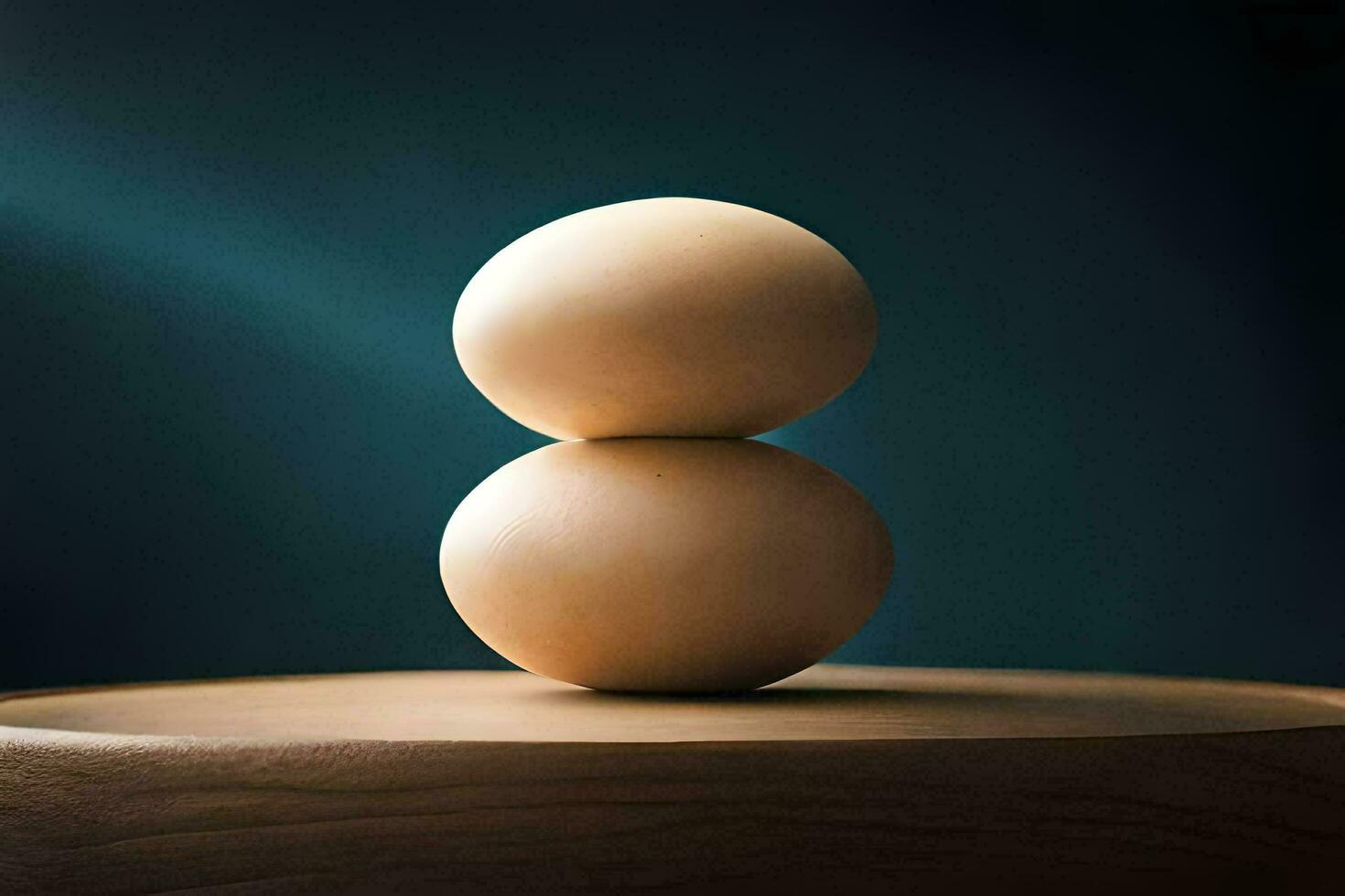 two eggs on top of a wooden table. AI-Generated photo