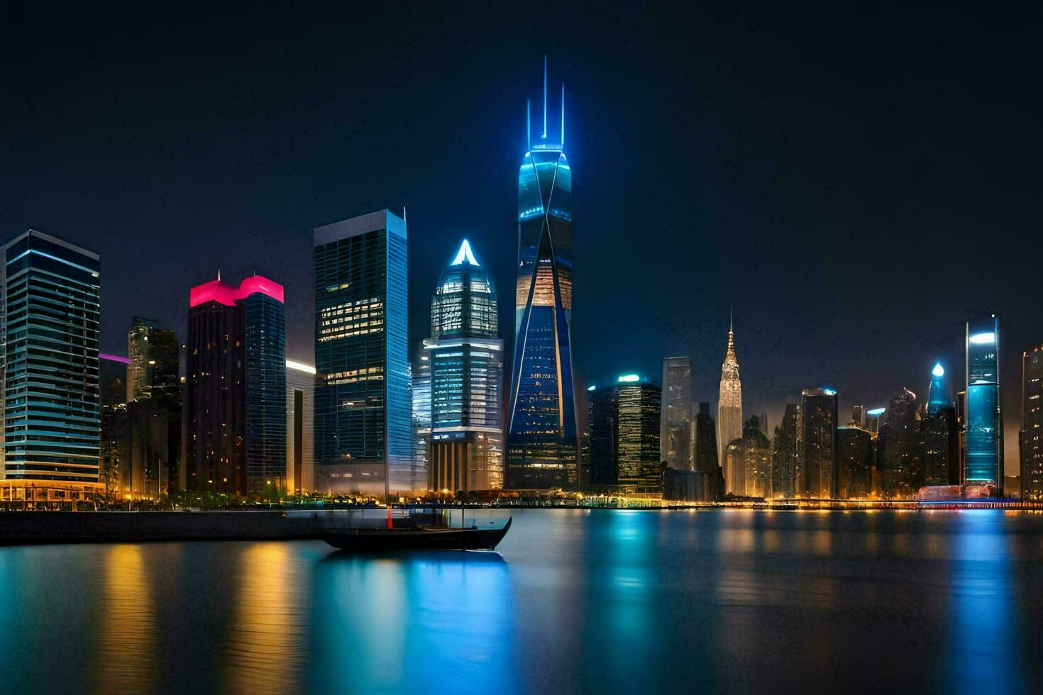 the city skyline at night in shanghai. AI-Generated photo