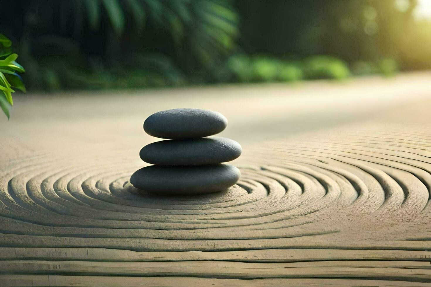 a stack of stones on a sandy ground. AI-Generated photo