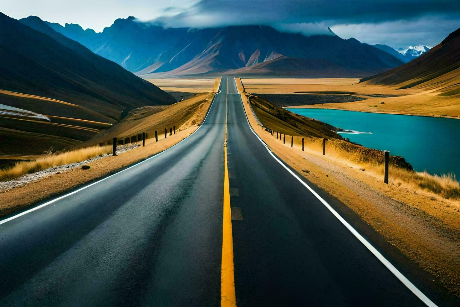the road to the mountains. AI-Generated photo