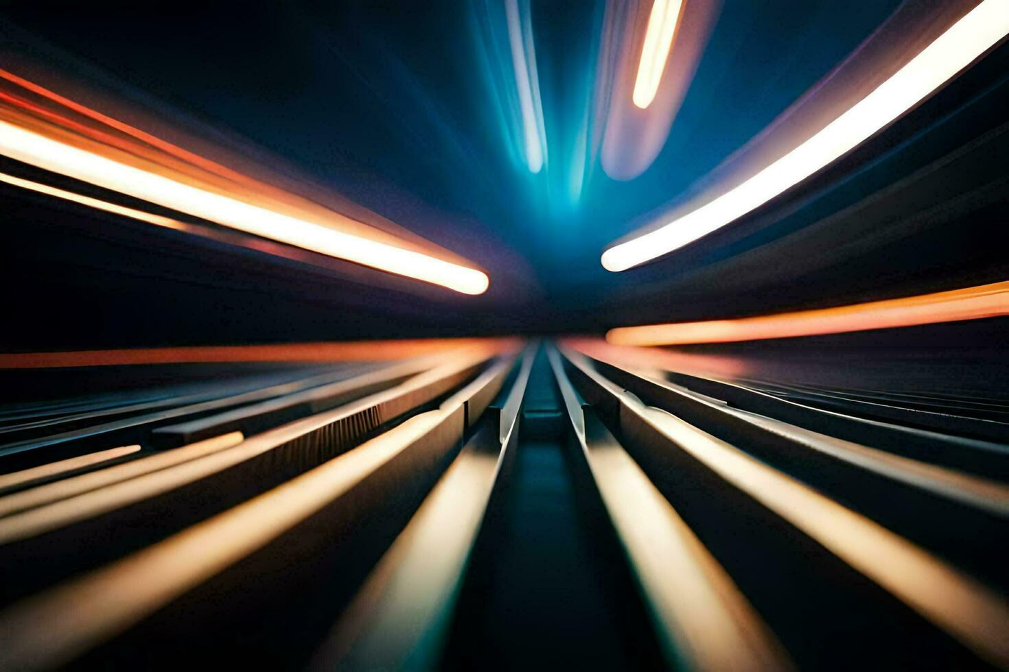 abstract image of a train track with lights. AI-Generated photo