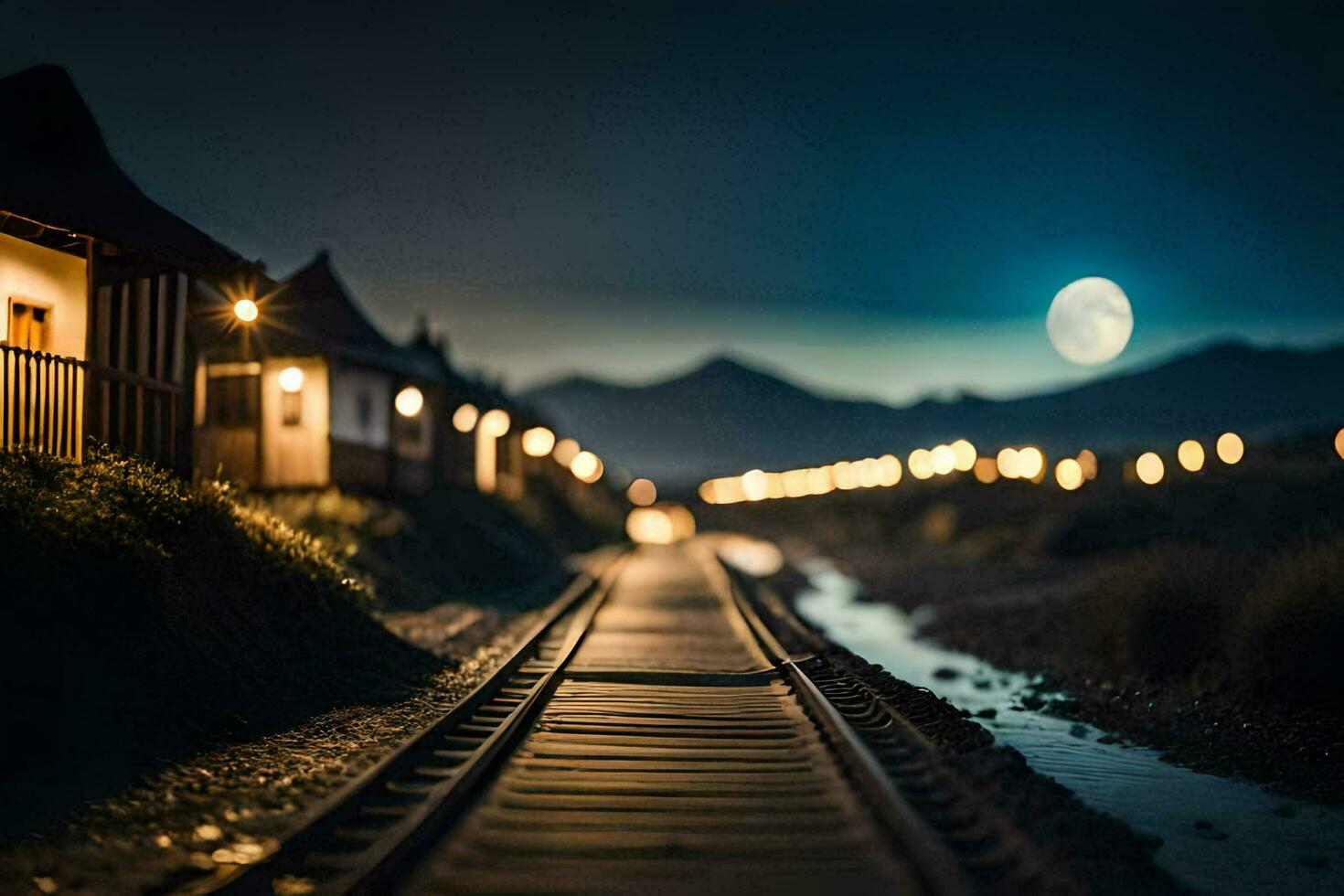 photo wallpaper the night, train, track, track, train, track, train, track,. AI-Generated