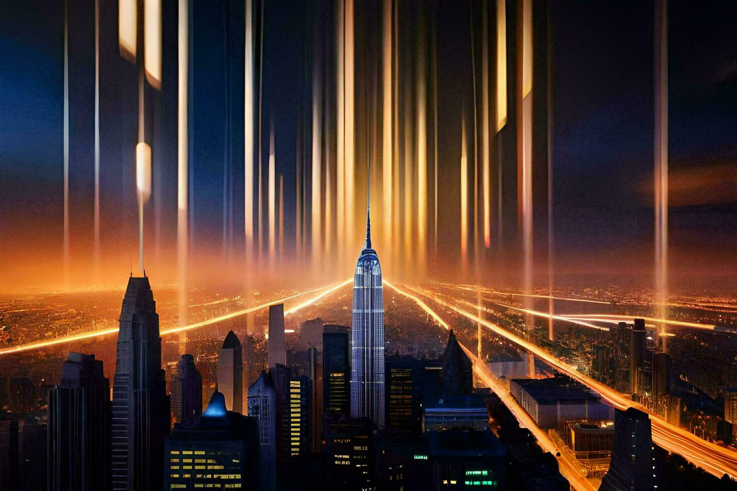 the city lights up at night with long exposure. AI-Generated photo