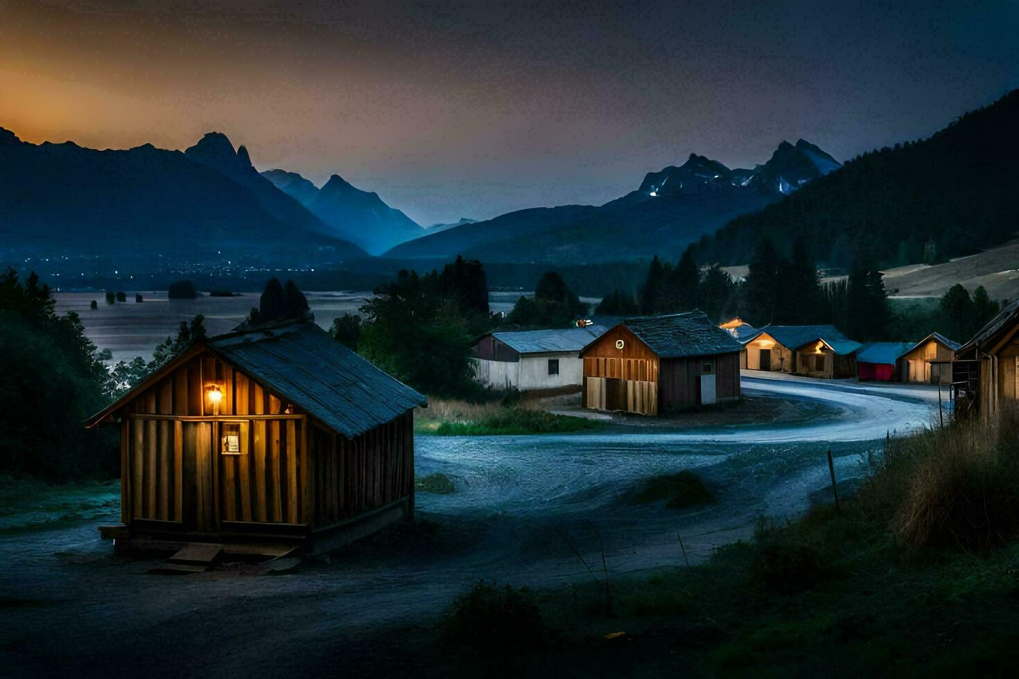 photo wallpaper the sky, mountains, the night, the mountains, the village, the mountains,. AI-Generated