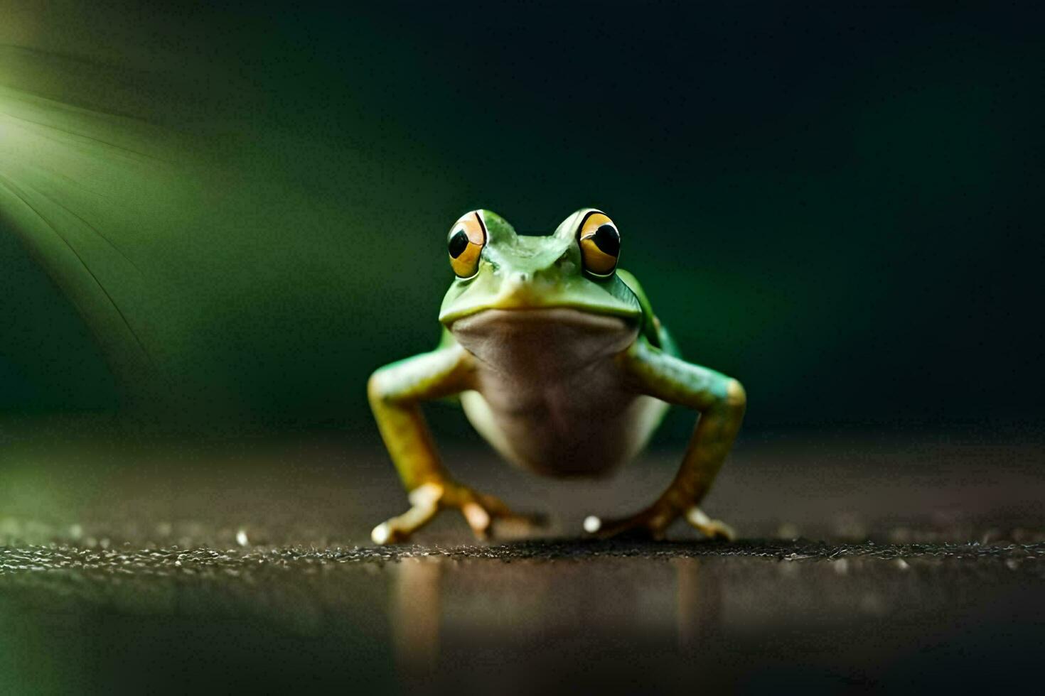 a frog is standing on a dark surface. AI-Generated photo