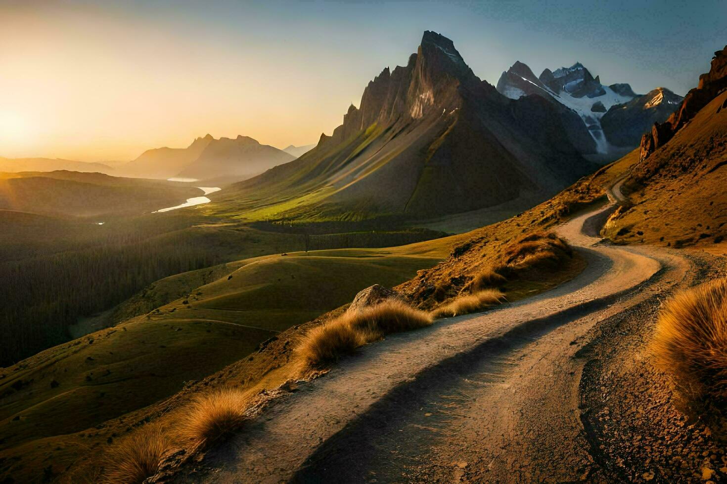 the road to the mountains. AI-Generated photo