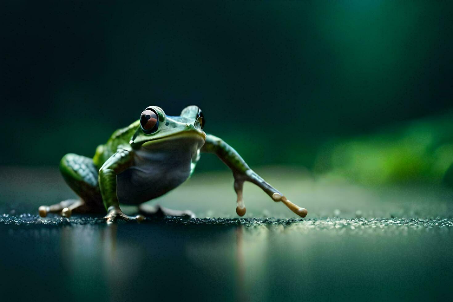 a frog is standing on the ground with its legs spread. AI-Generated photo