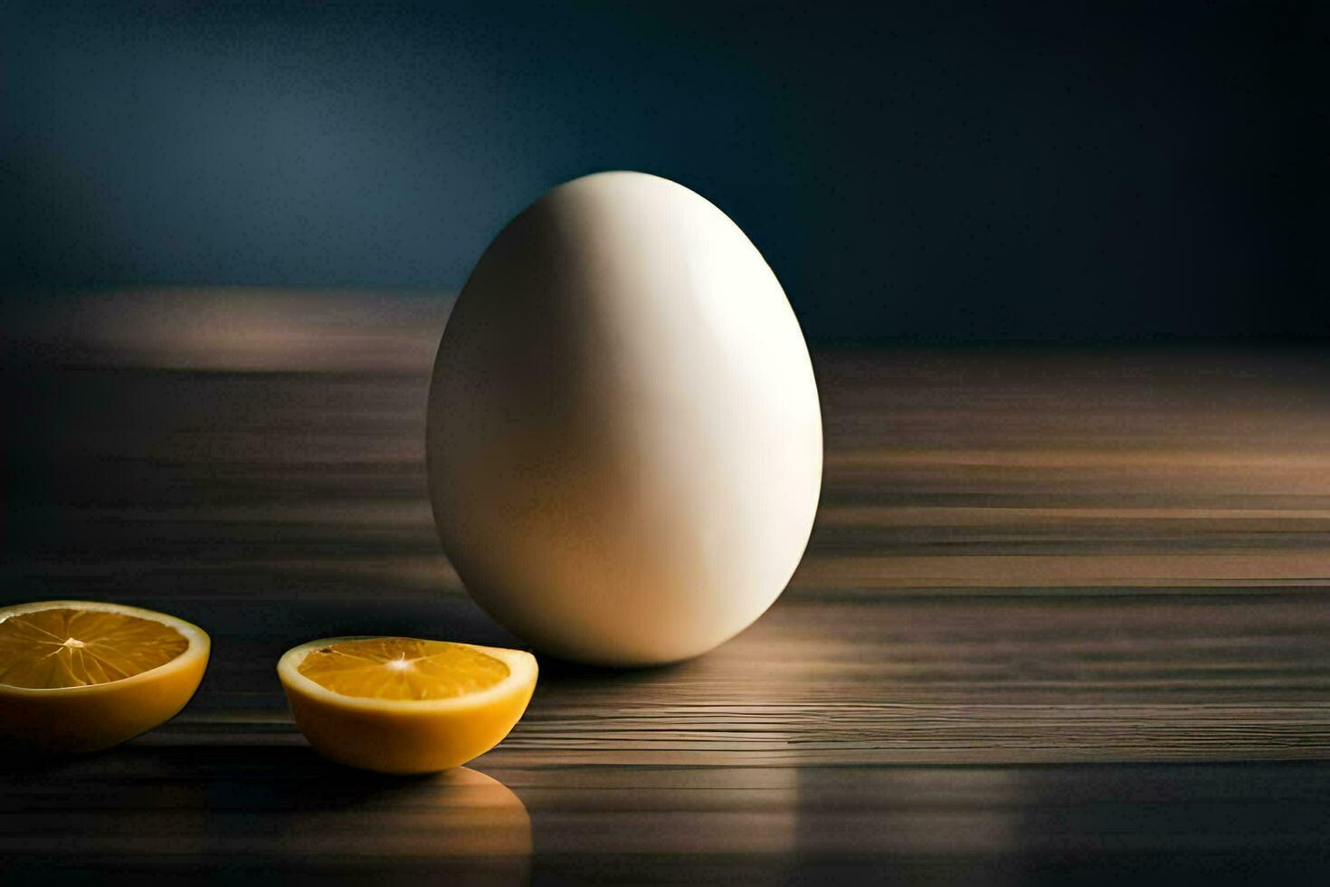 an egg and half an orange on a table. AI-Generated photo