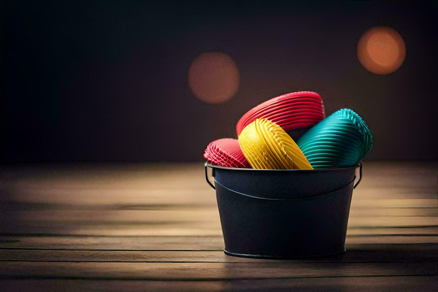 colorful easter eggs in a bucket. AI-Generated photo
