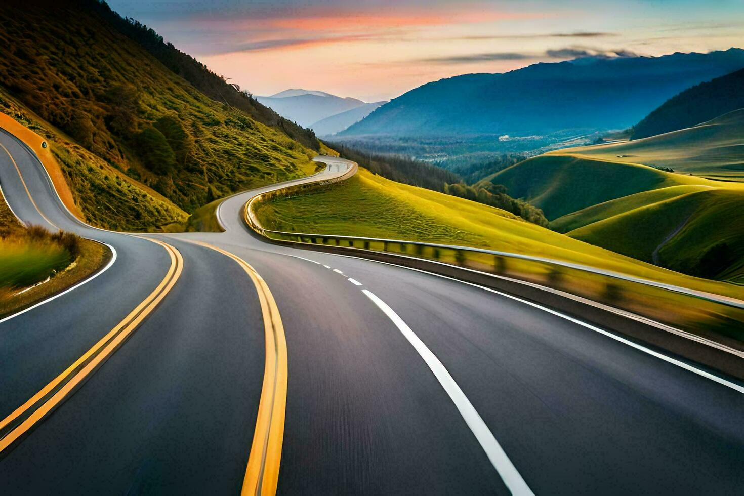 a winding road in the mountains. AI-Generated photo