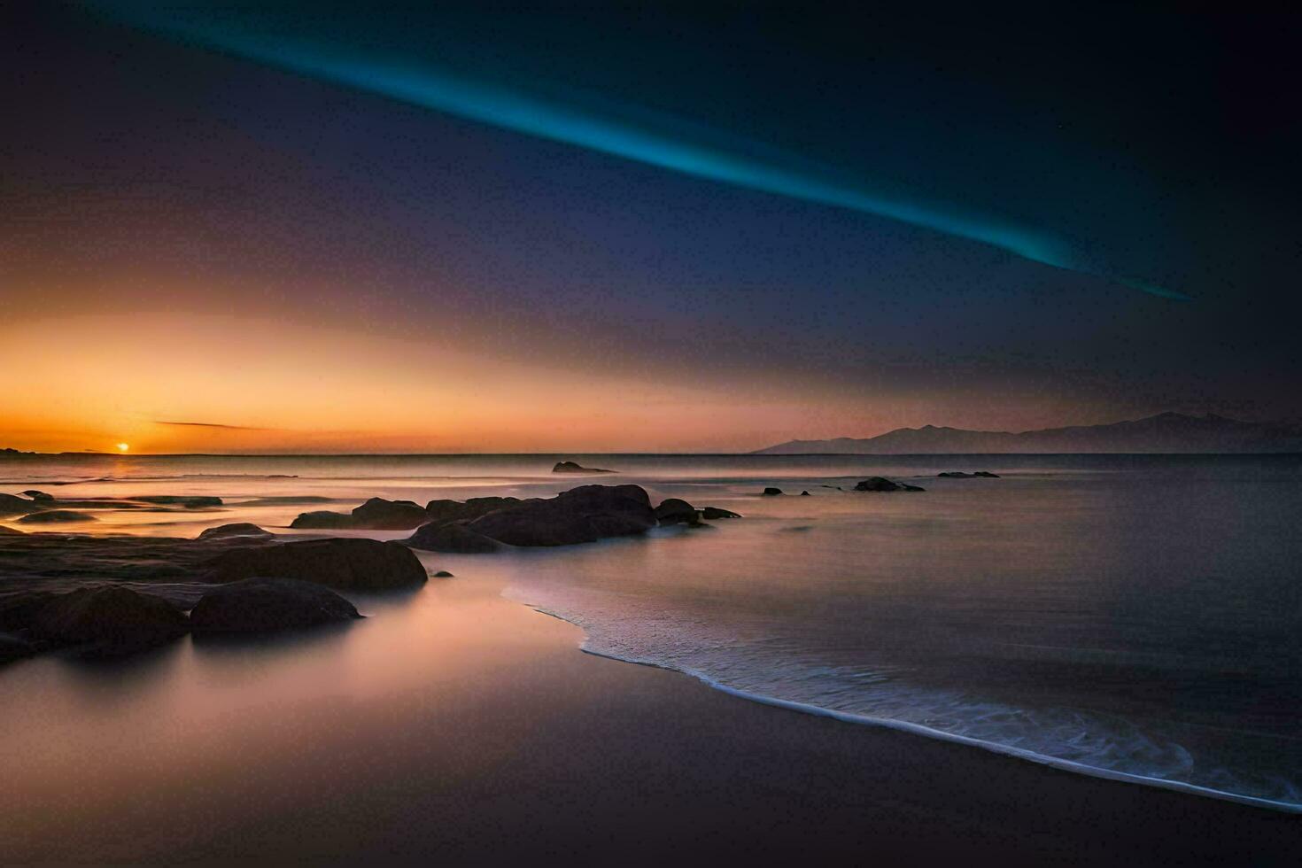 the aurora lights up the sky over the ocean. AI-Generated photo
