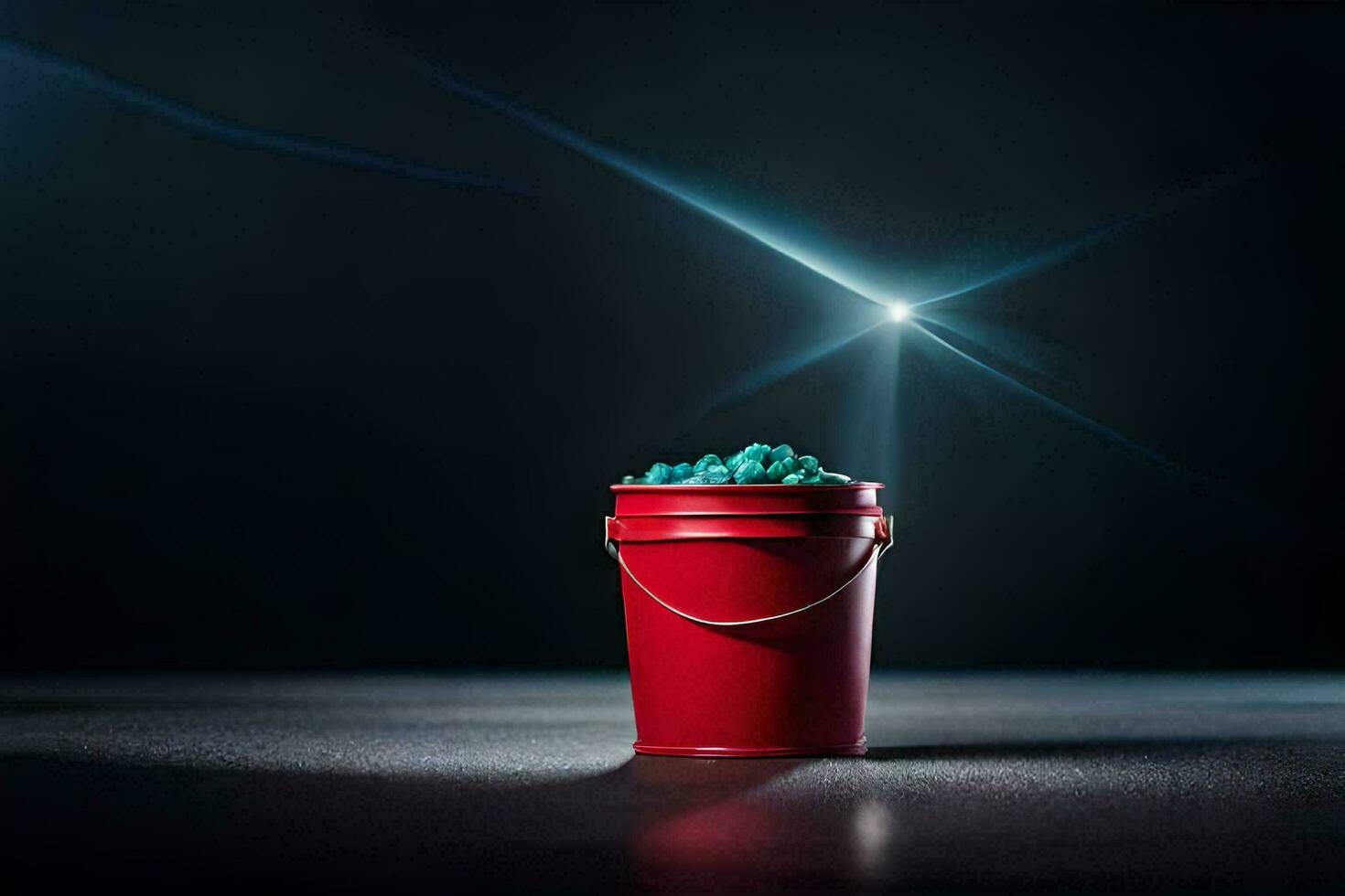a red bucket filled with blue paint. AI-Generated photo