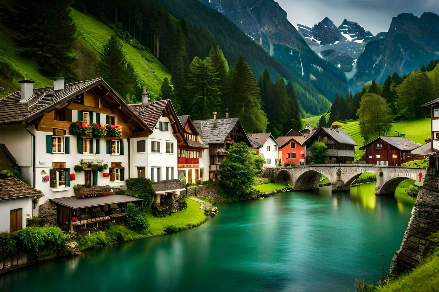 the beautiful village of switzerland. AI-Generated photo