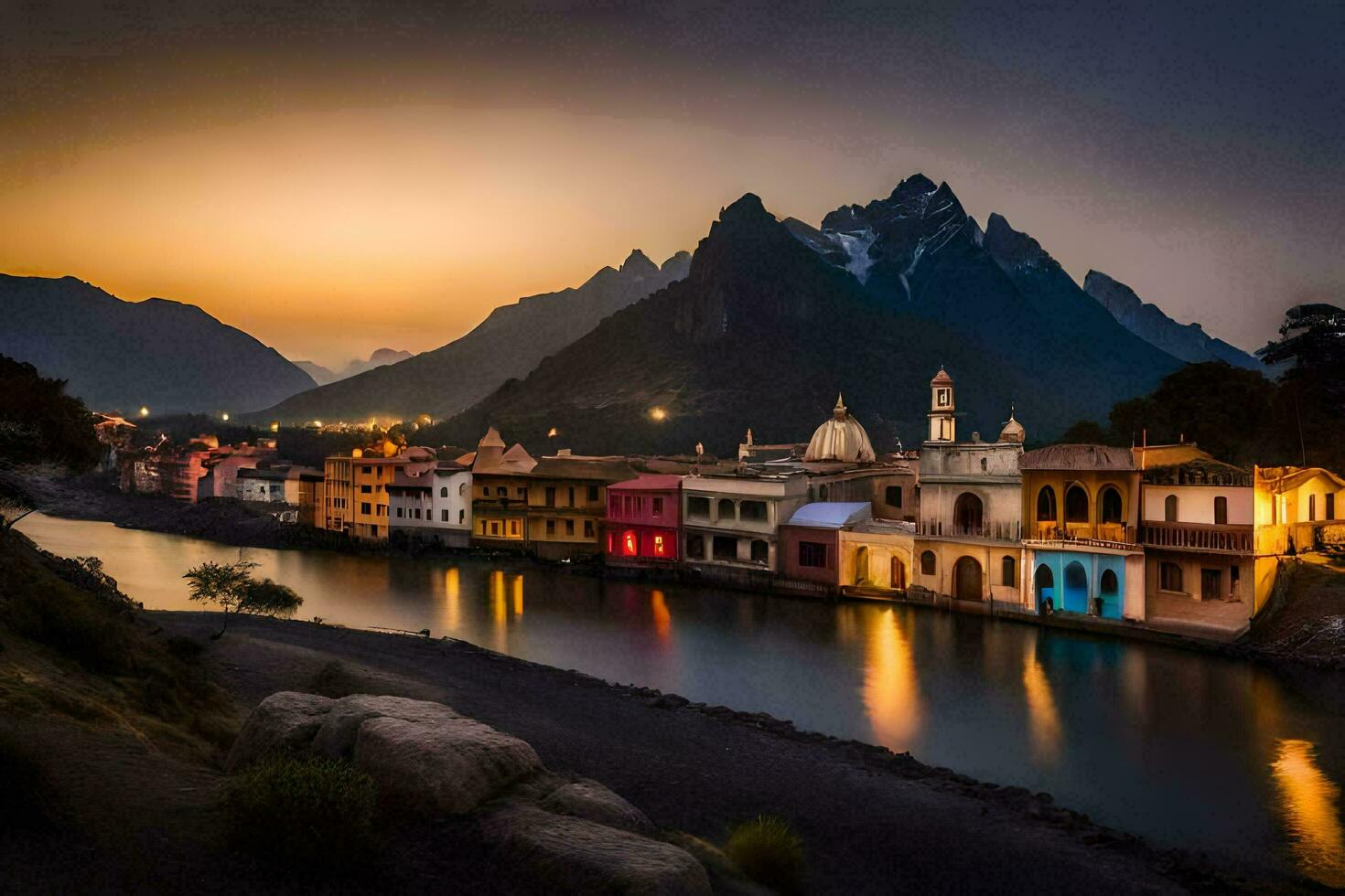 the city of kashmir at dusk. AI-Generated photo