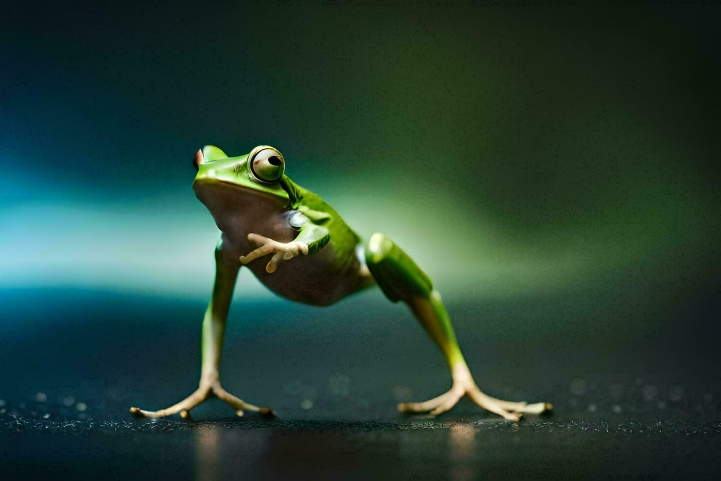 a frog is standing on its hind legs. AI-Generated photo