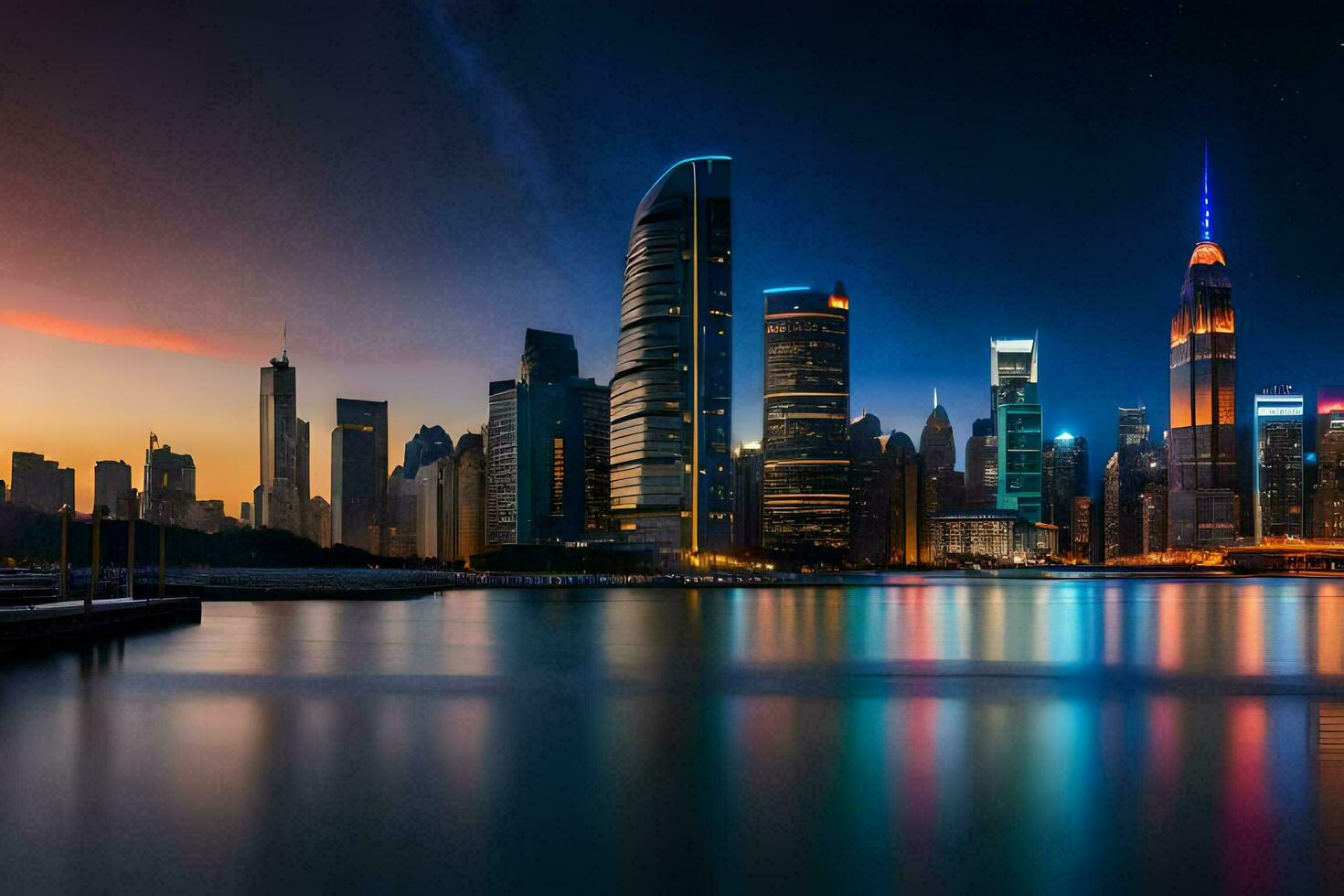the city skyline at night in shanghai. AI-Generated photo