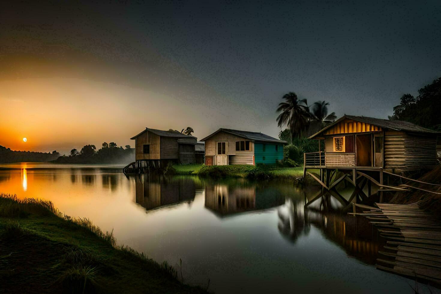 the sunrise over the water. AI-Generated photo