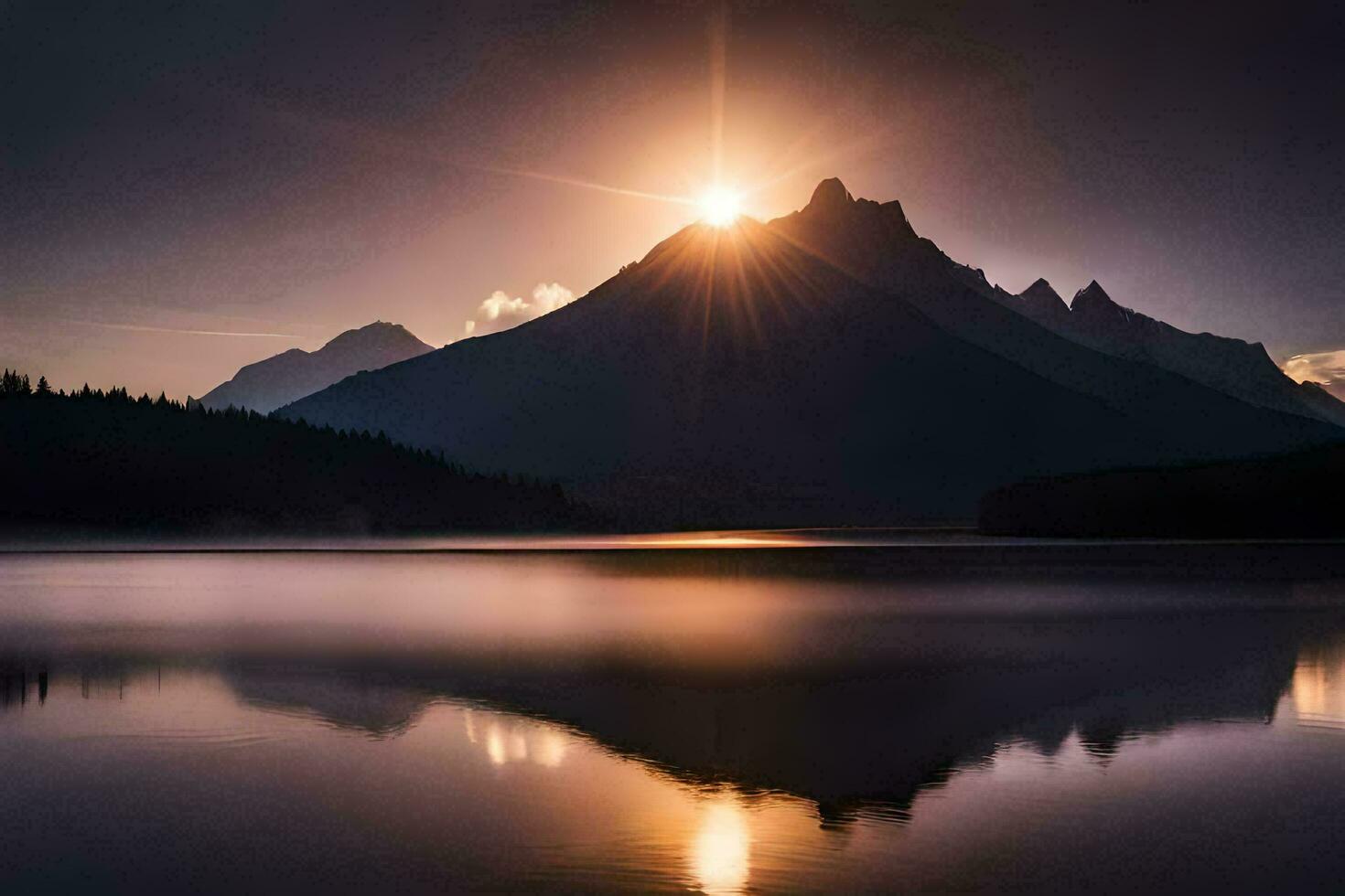 the sun rises over a mountain range in the morning. AI-Generated photo