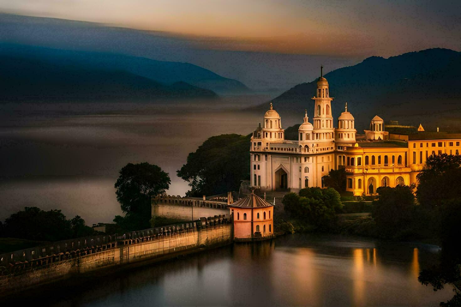 the beautiful palace in india at dusk. AI-Generated photo