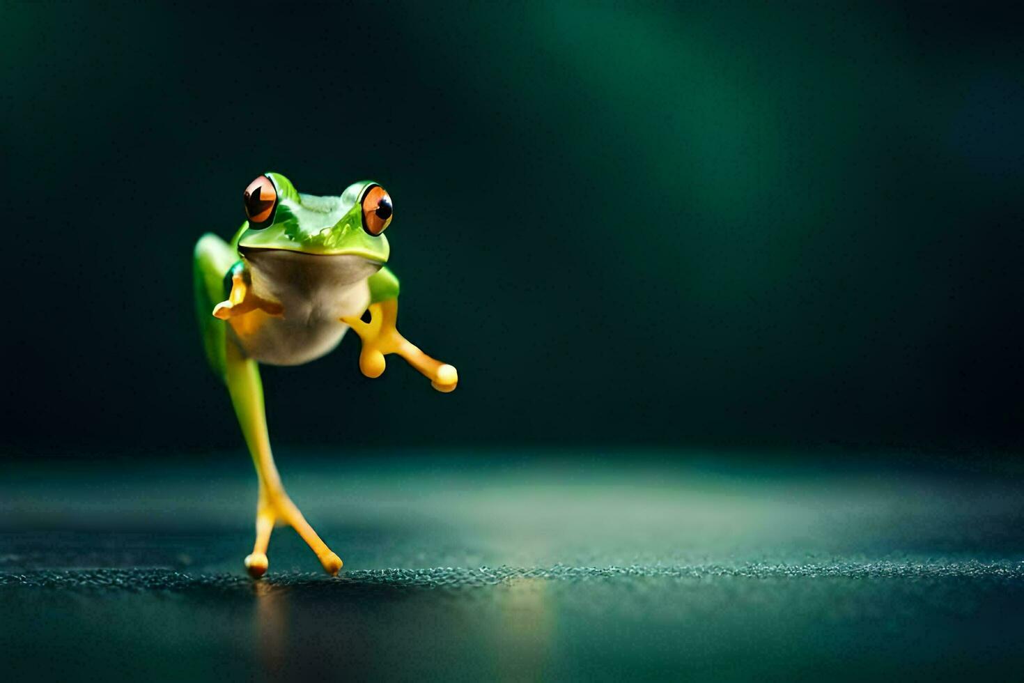 a frog jumping on the ground. AI-Generated photo