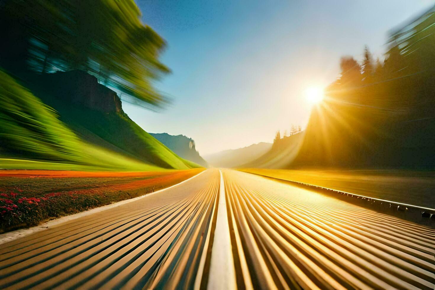 motion blur of a road in the mountains. AI-Generated photo