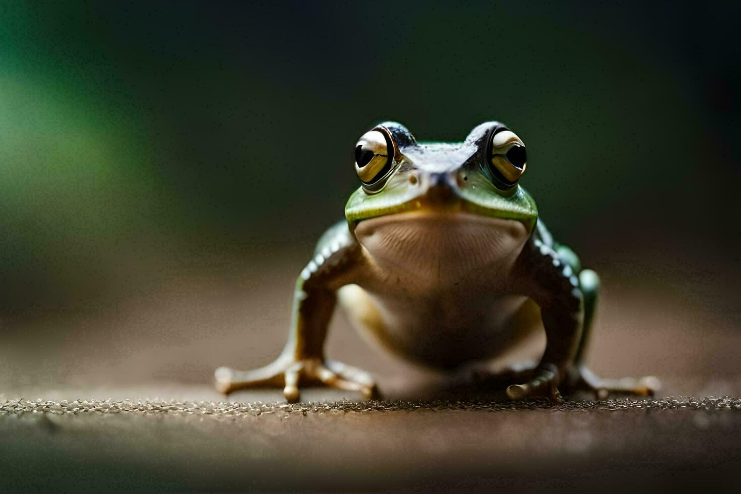 a frog is sitting on the ground with its eyes open. AI-Generated photo