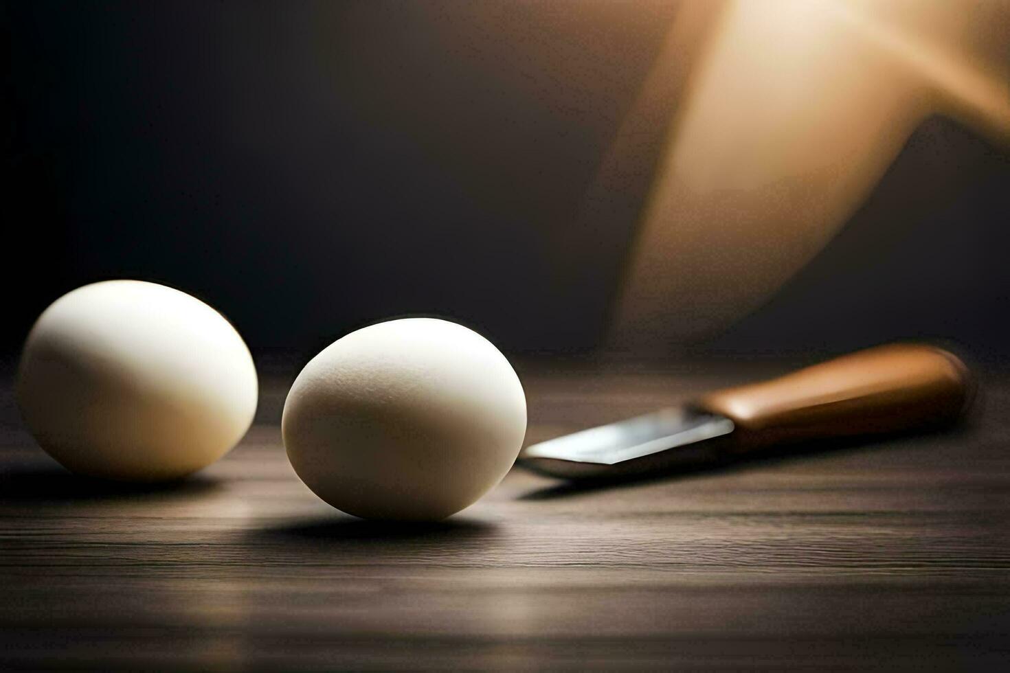 two eggs on a table with a knife. AI-Generated photo