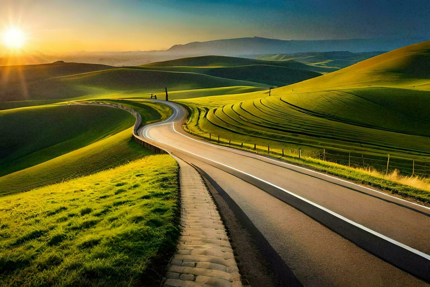 the road to the sunset. AI-Generated photo
