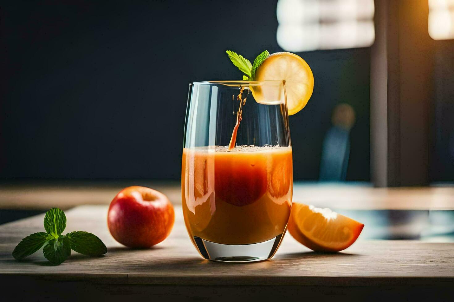 a glass of juice with an apple and mint. AI-Generated photo