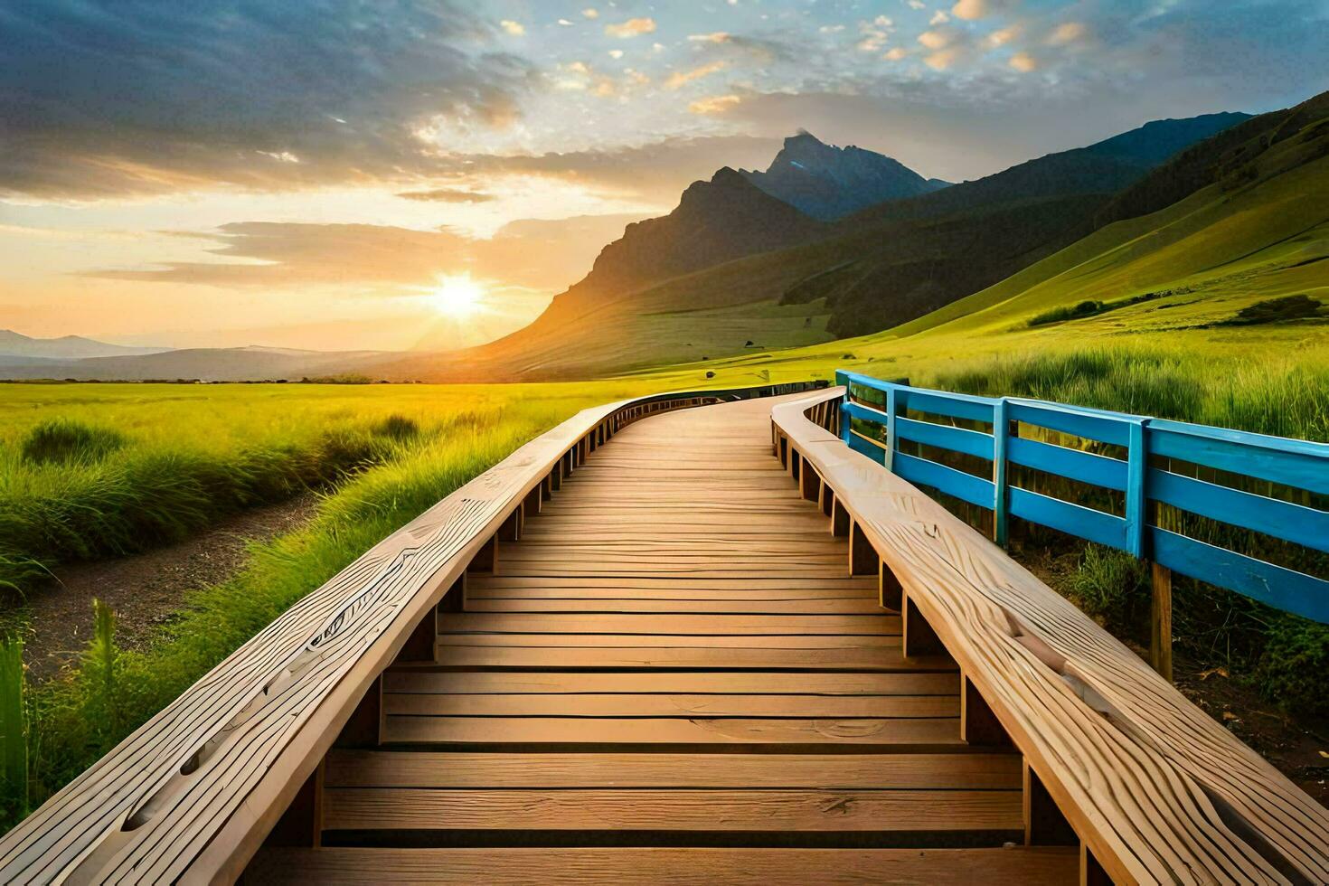 the boardwalk in the mountains. AI-Generated photo