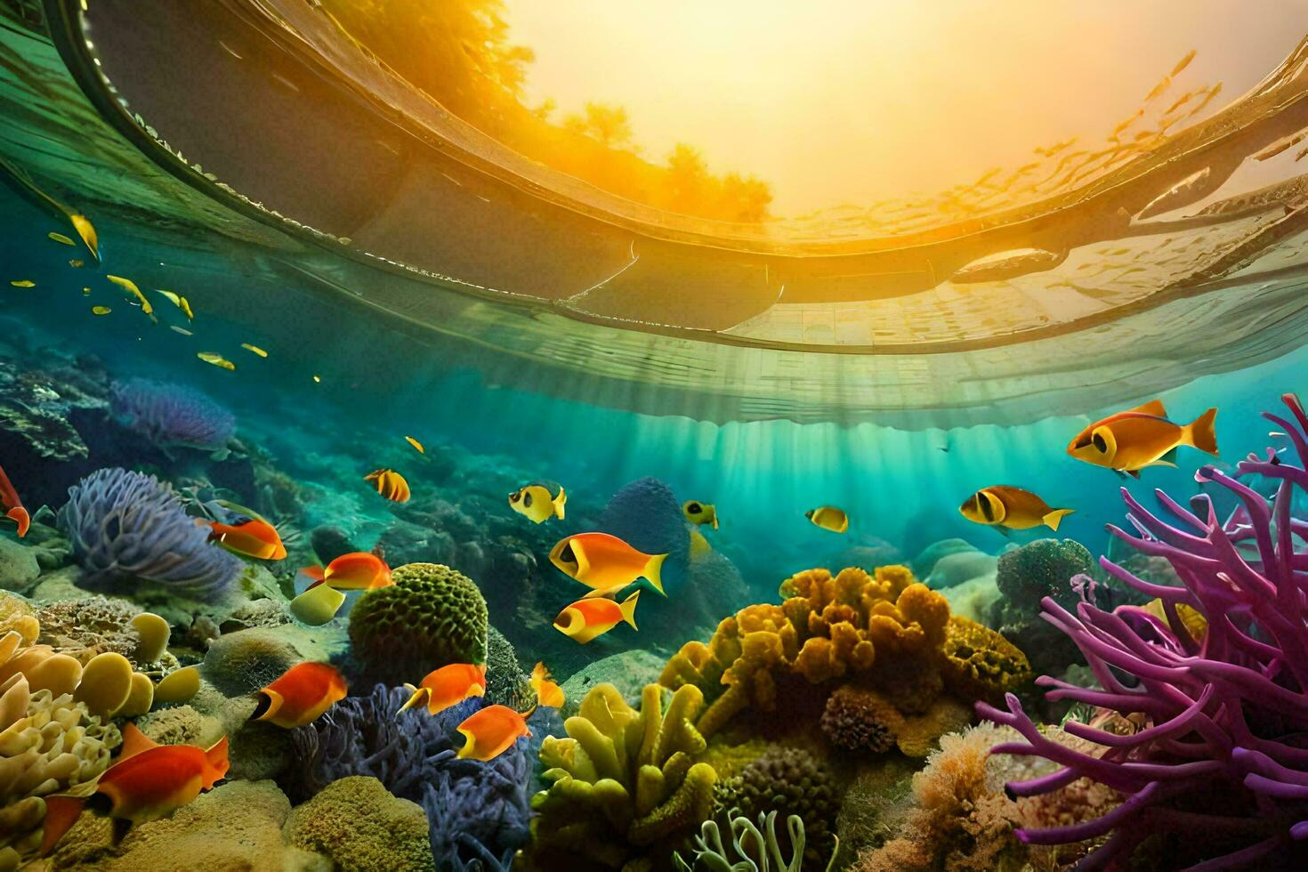 underwater view of coral reef and fish. AI-Generated photo