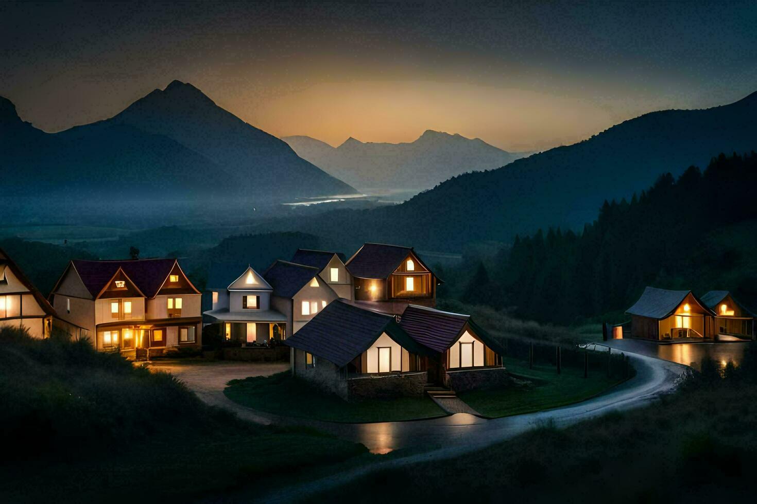a village in the mountains at night. AI-Generated photo