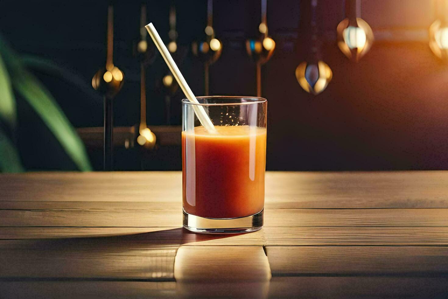 a glass of orange juice on a wooden table. AI-Generated photo