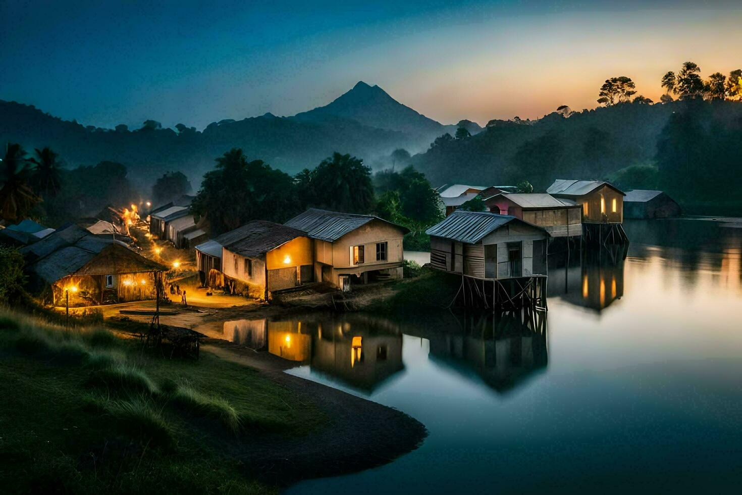 the village at sunrise in thailand. AI-Generated photo