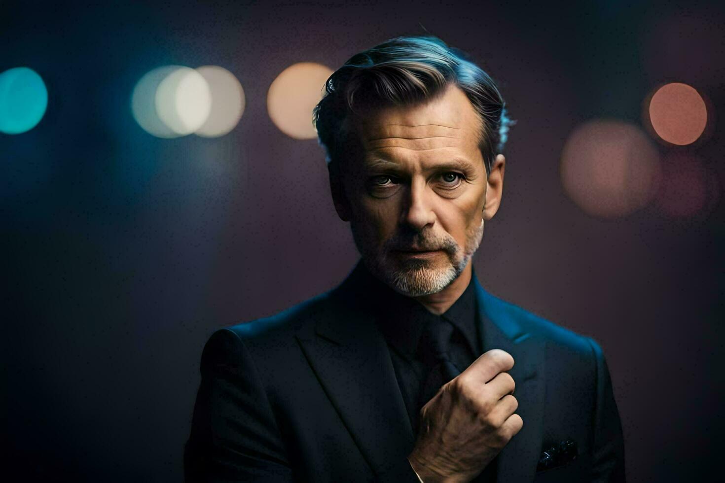 a man in a suit and tie is looking at the camera. AI-Generated photo