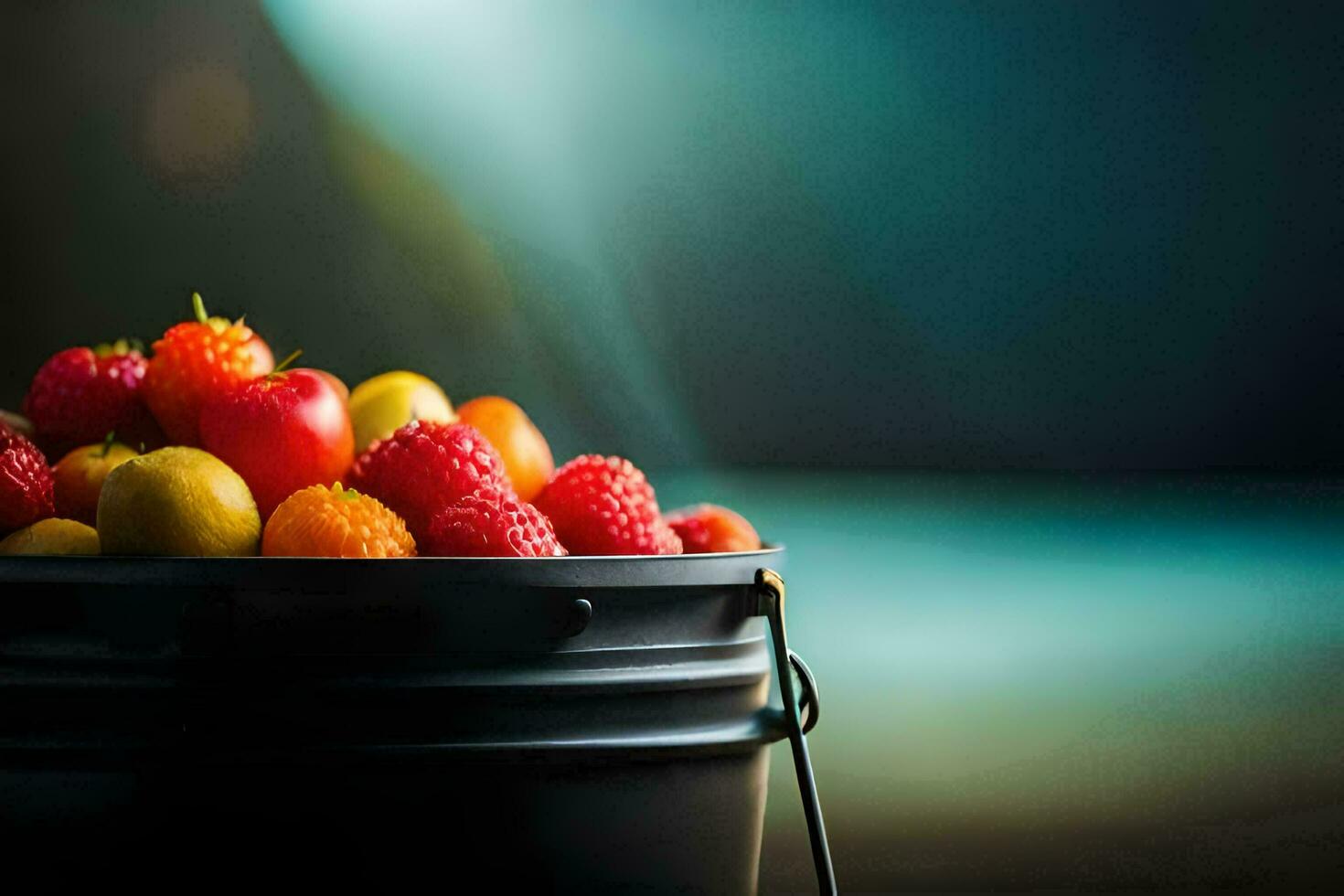 a bucket filled with fresh fruit. AI-Generated photo