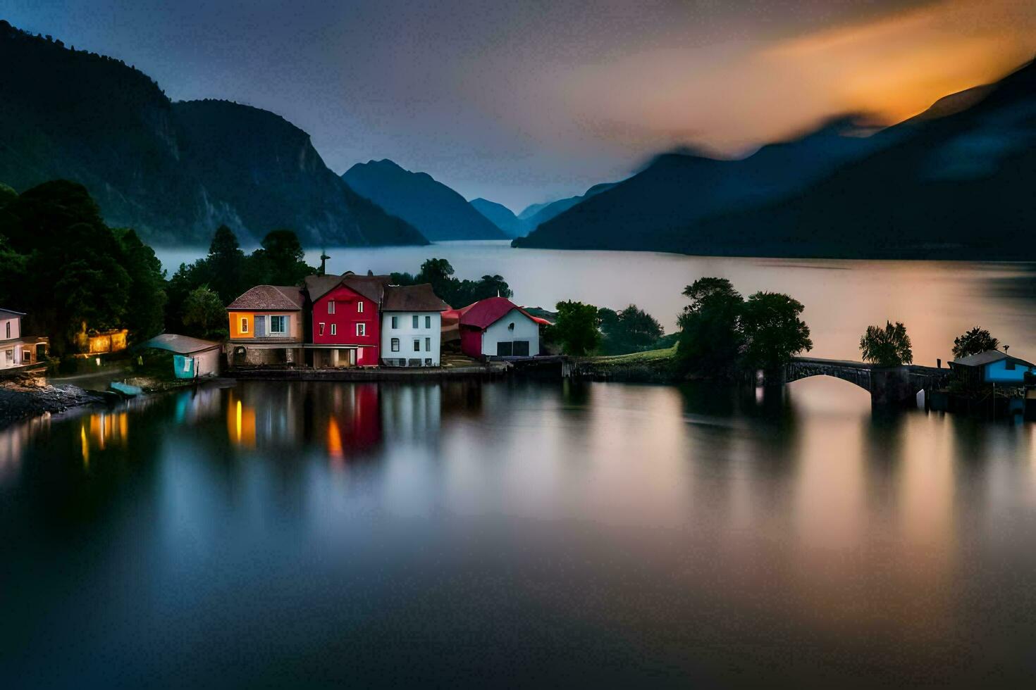 el pueblo de fjell en Noruega. generado por ai foto