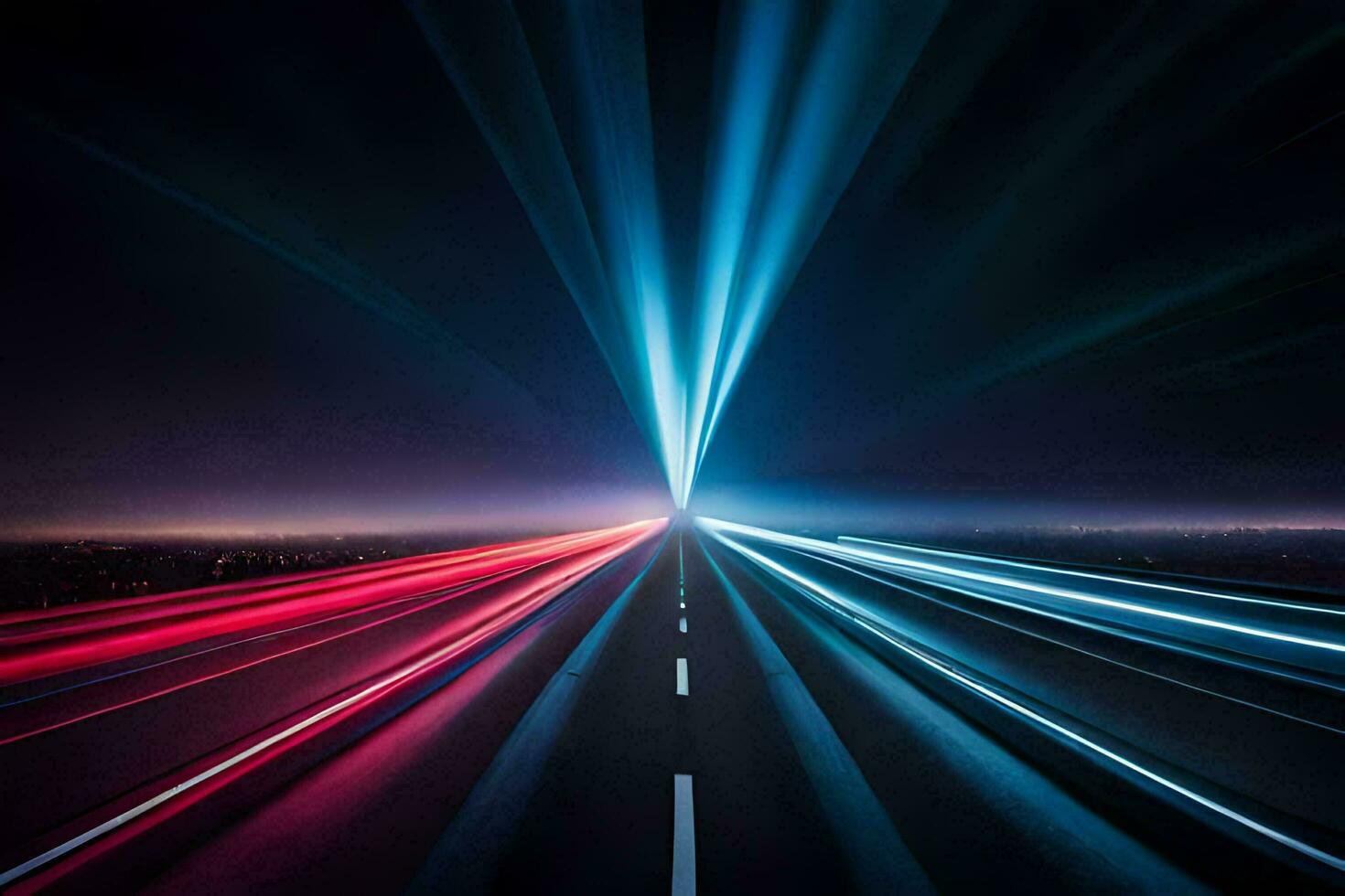 a long exposure photograph of a highway at night. AI-Generated photo