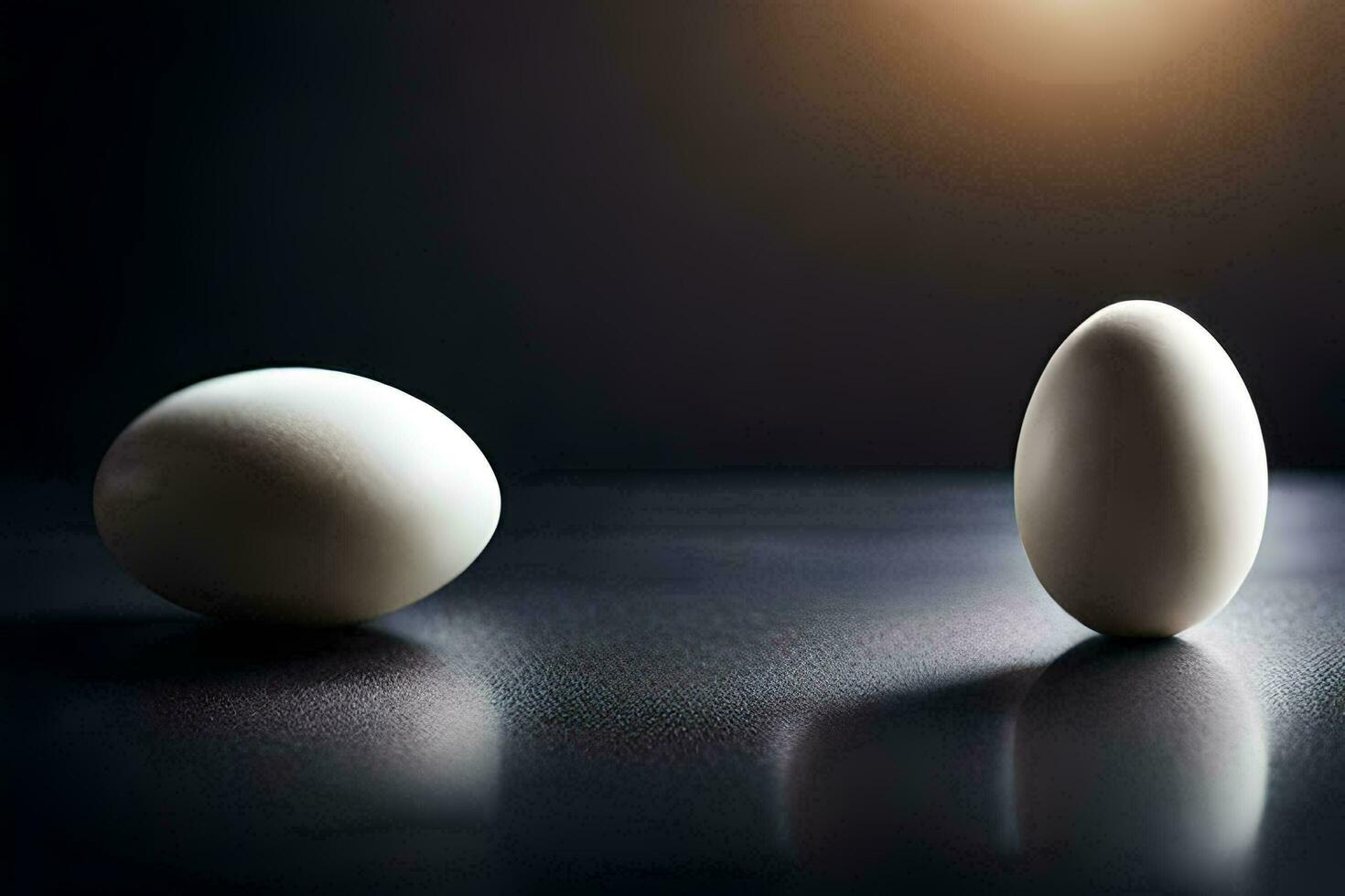 dos huevos son sentado en un mesa. generado por ai foto