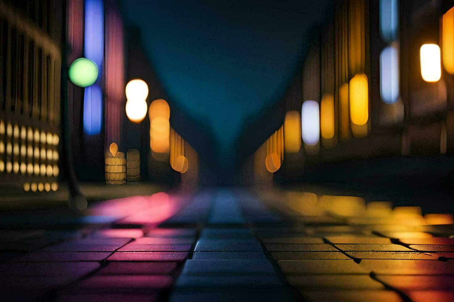 a blurry photo of a street at night. AI-Generated