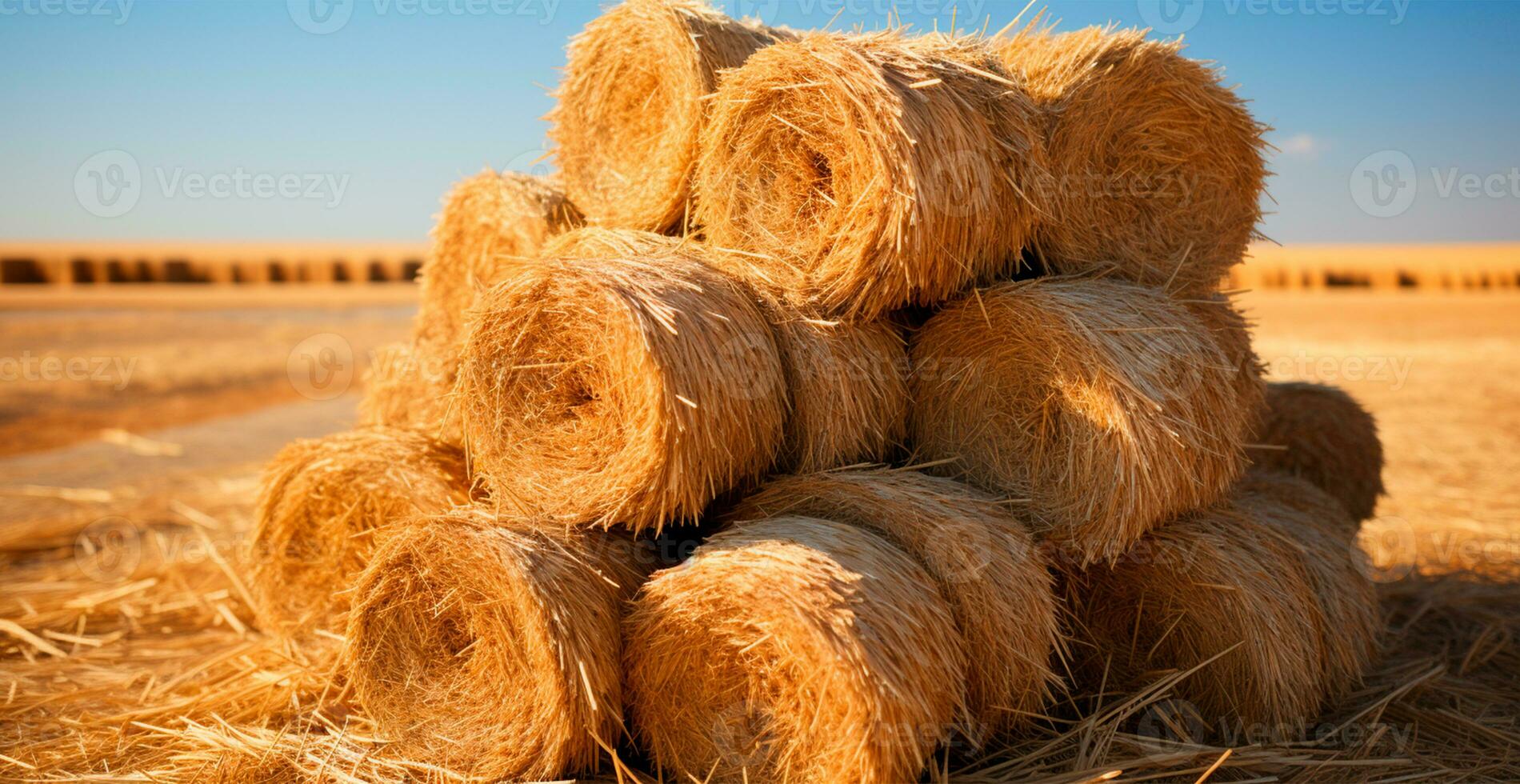 Freshly cut hay in rolls lying in a field - AI generated image photo