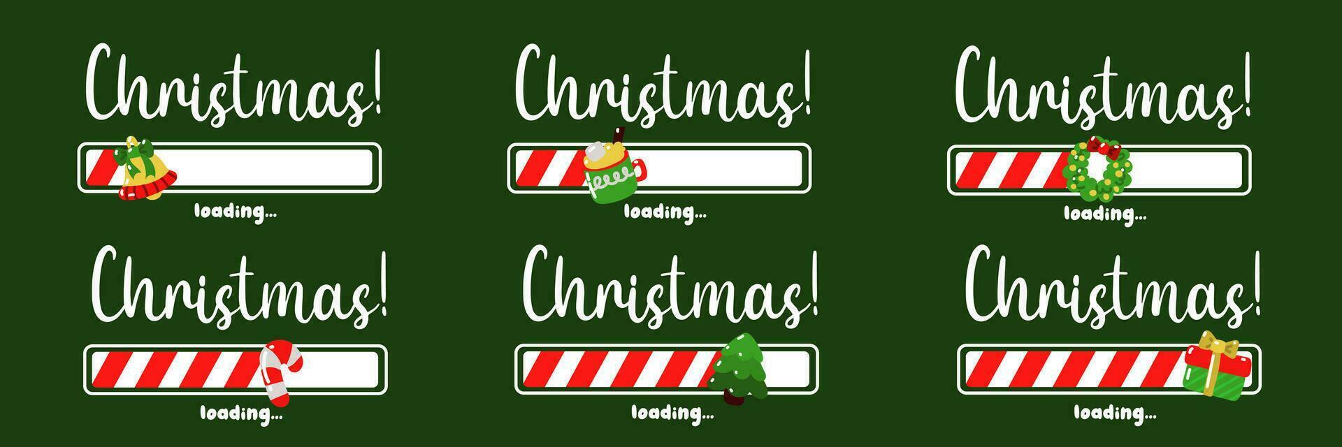 Set of progress indicators with the inscription Christmas loading in a schematic children's style. Vector Christmas illustration for the design of a poster or greeting card Christmas elements horizont