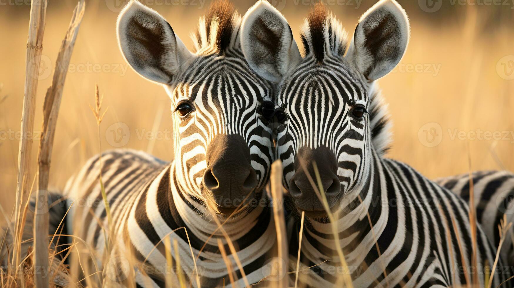 photo of heart-melting two Zebras with an emphasis on expression of love. Generative AI